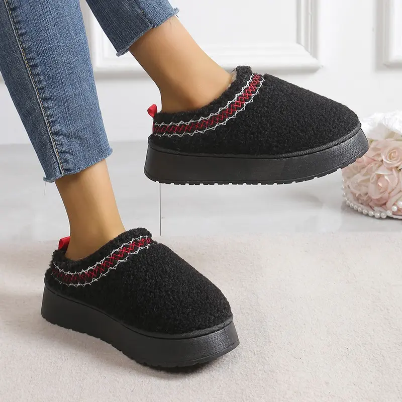 Bohemian Style Faux Fur Snow Boots Women 2025 Winter Warm Thicken Plush Cotton Boots Woman Anti Slip Thick Bottom Ankle Botas