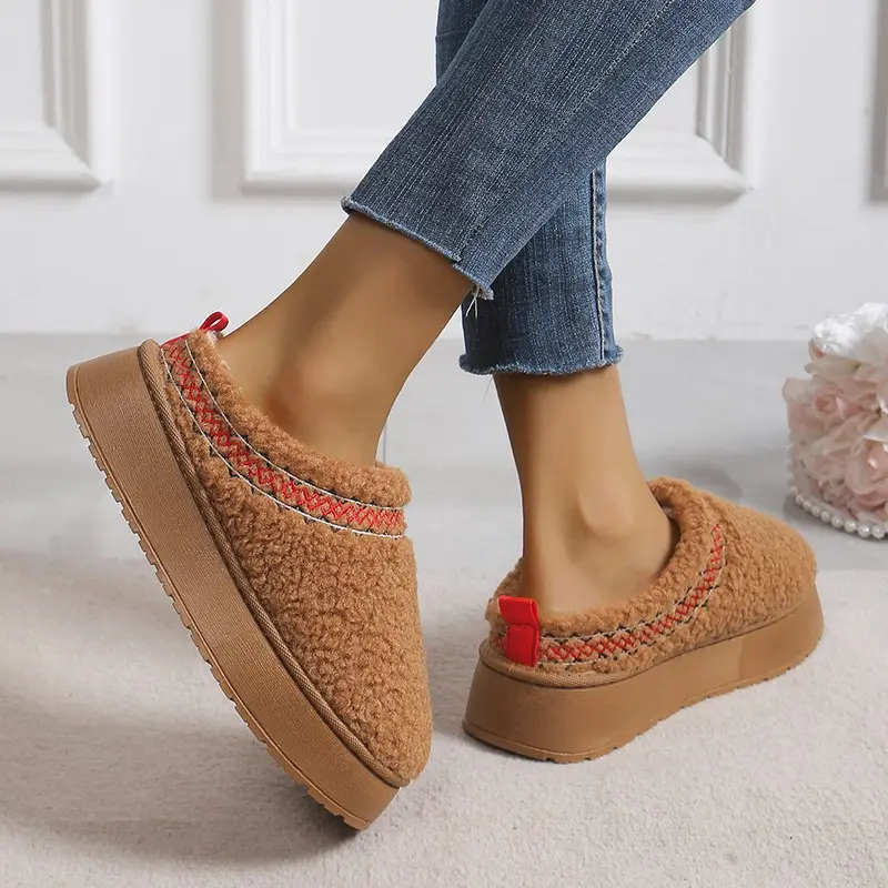 Bohemian Style Faux Fur Snow Boots Women 2025 Winter Warm Thicken Plush Cotton Boots Woman Anti Slip Thick Bottom Ankle Botas