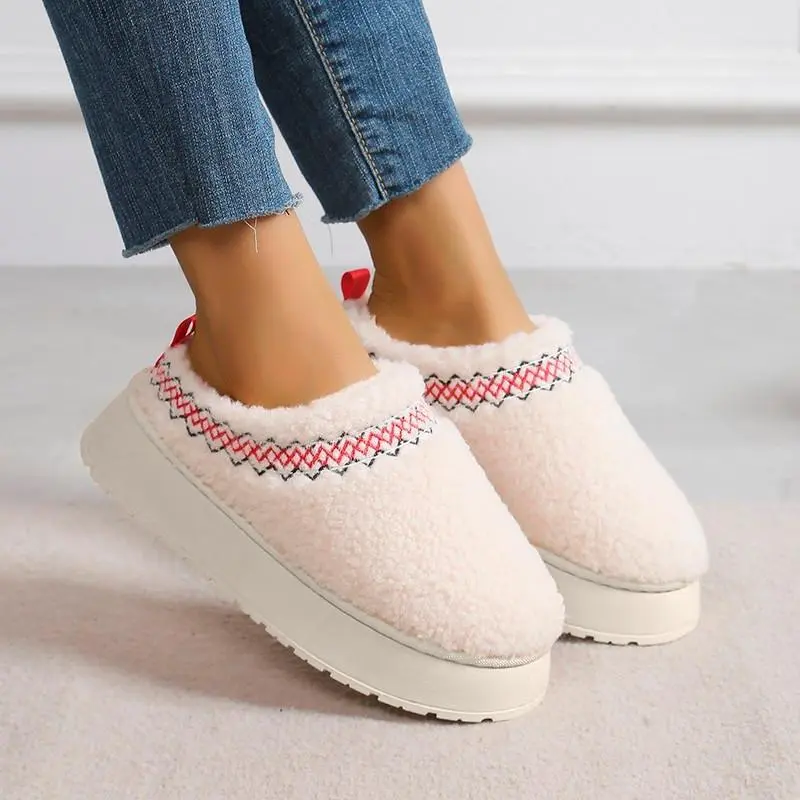 Bohemian Style Faux Fur Snow Boots Women 2025 Winter Warm Thicken Plush Cotton Boots Woman Anti Slip Thick Bottom Ankle Botas