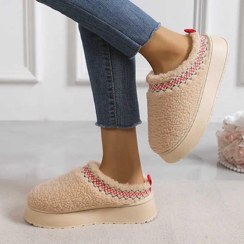 Bohemian Style Faux Fur Snow Boots Women 2025 Winter Warm Thicken Plush Cotton Boots Woman Anti Slip Thick Bottom Ankle Botas