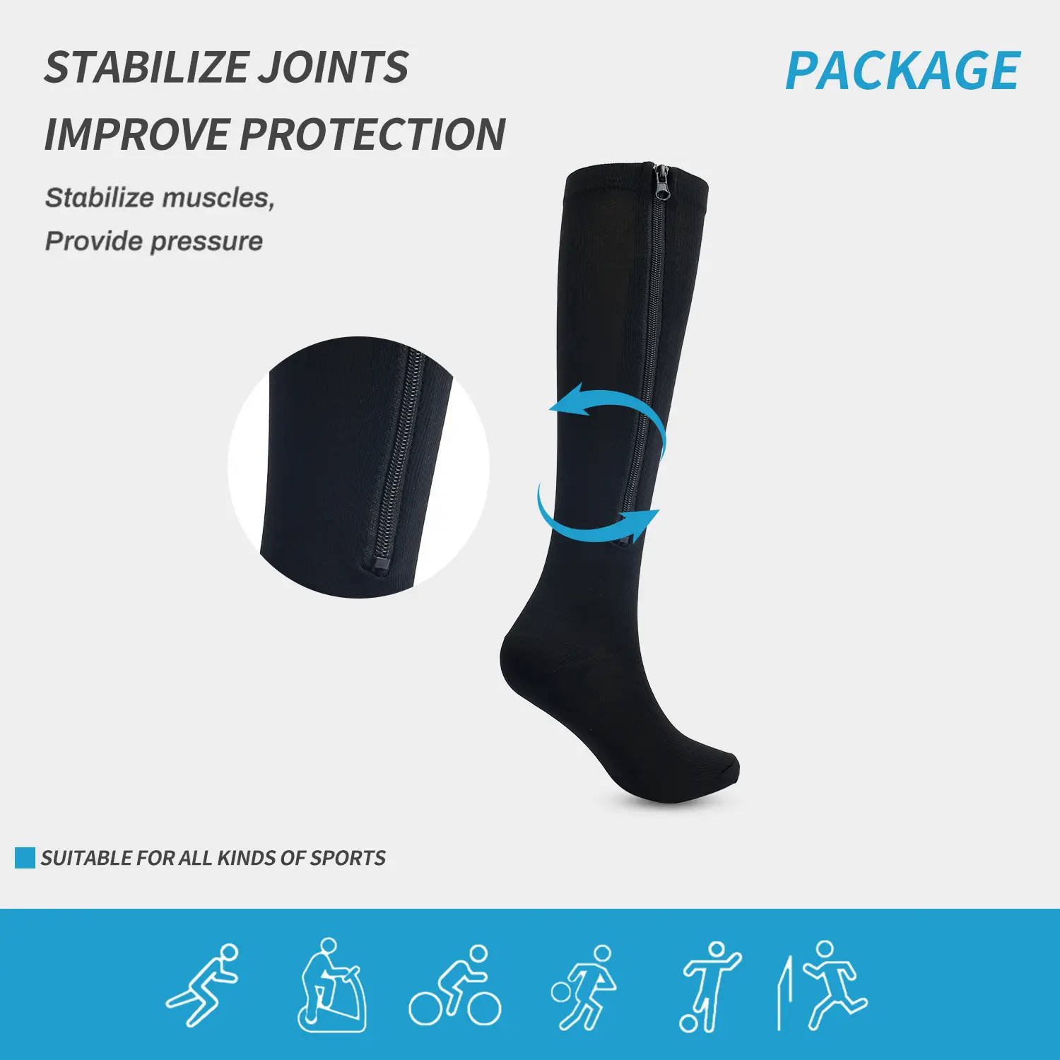 1 Pair Medical Zipper Compression Socks Running Sport Socks Women Men High Elasticity Pressure Stocking for Edema Varicose Veins