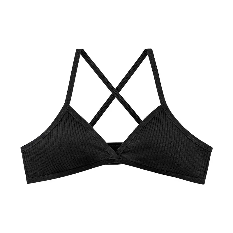 Comfort Cotton Bras For Women Thin Sport Style Unlined Bralette Sexy Deep V Triangle Cup Cross Beauty Back Bra