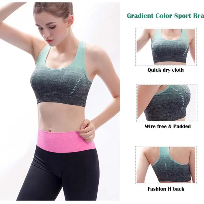 Sports Bra High Stretch Breathable Top Fitness Women Padded for Running Yoga Gym Seamless Crop Bra Gradient Sport Bra