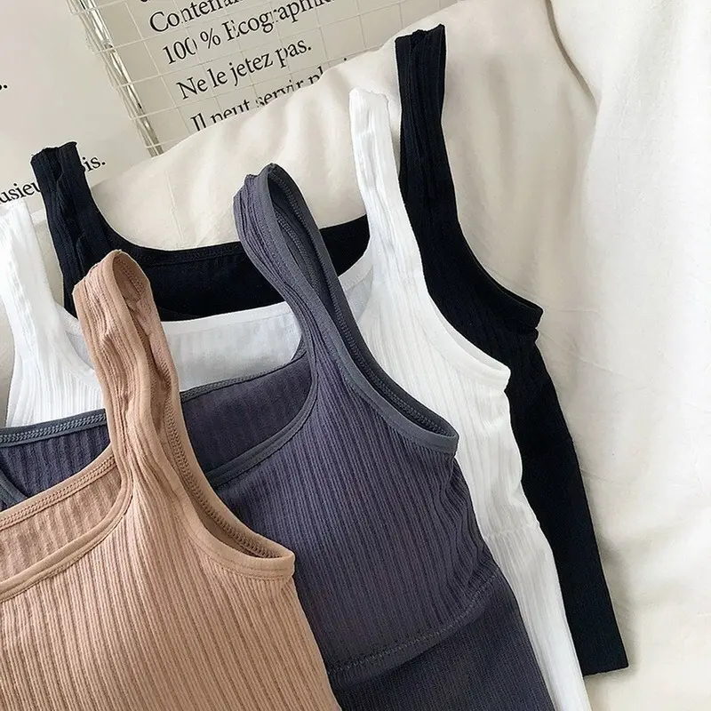 Women Crop Top Push Up Sports Bra U-Shaped Camisole Wide Straps Striped Bralette Lingerie Fitness Top Yoga топ