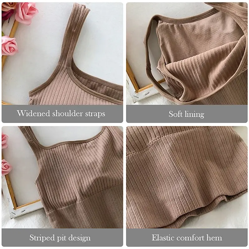 Women Crop Top Push Up Sports Bra U-Shaped Camisole Wide Straps Striped Bralette Lingerie Fitness Top Yoga топ