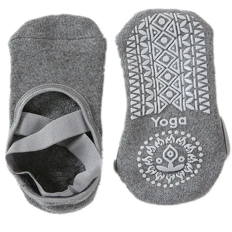 Yoga Socks for Women Non-Slip Grips & Straps, Bandage Cotton Sock, Ideal for Pilates Pure Barre Ballet Dance Barefoot Workout