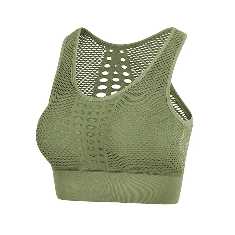 Women Breathable Sports Bra Sexy Mesh Sports Top Push Up Gym Fitness Underwear Female Seamless Running Yoga Bra Workout Top