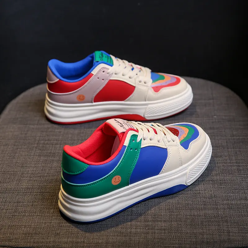 2024 Spring New Women's Color PU Sneakers Women's Trendy Student Breathable Shoes Versatile Casual Flats Pvc