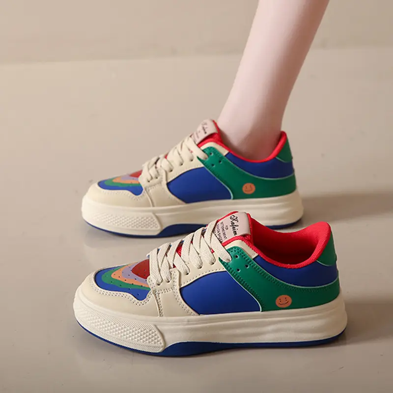 2024 Spring New Women's Color PU Sneakers Women's Trendy Student Breathable Shoes Versatile Casual Flats Pvc