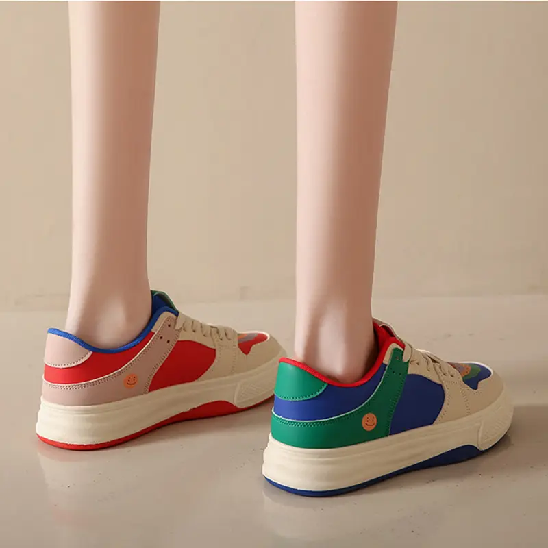 2024 Spring New Women's Color PU Sneakers Women's Trendy Student Breathable Shoes Versatile Casual Flats Pvc