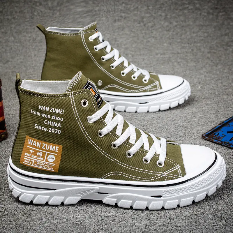 2024 Summer Men's High Top Canvas Shoes Men's Trendy Casual Shoes Hong Kong Style Fashion Board Shoes