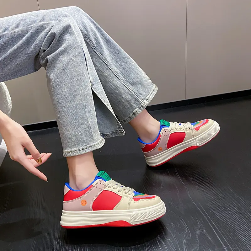 2024 Spring New Women's Color PU Sneakers Women's Trendy Student Breathable Shoes Versatile Casual Flats Pvc