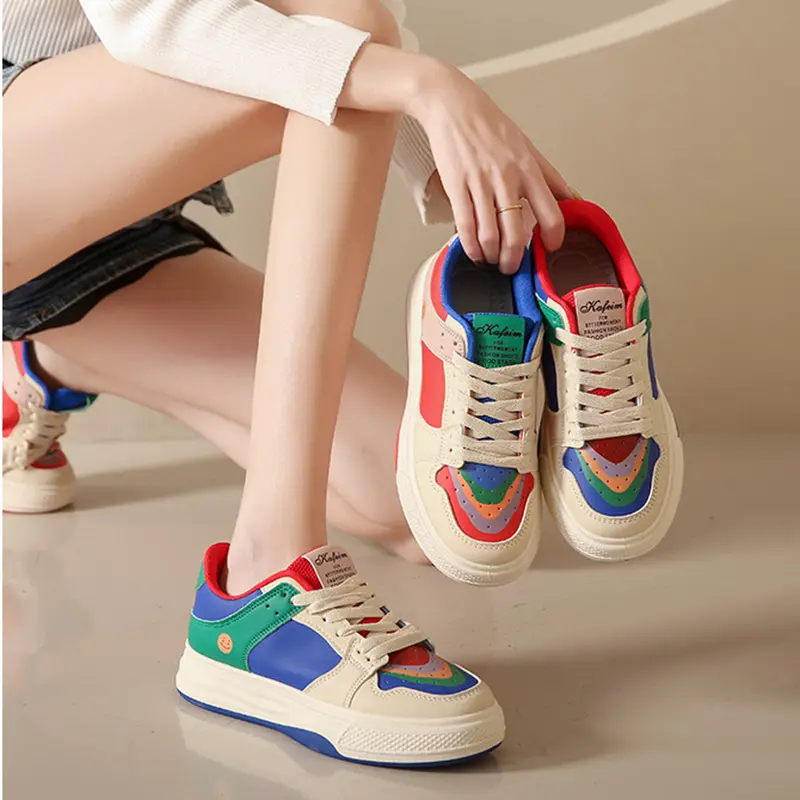 2024 Spring New Women's Color PU Sneakers Women's Trendy Student Breathable Shoes Versatile Casual Flats Pvc