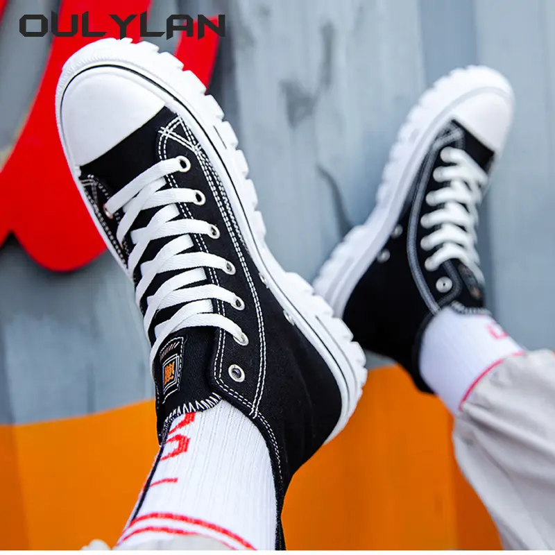 2024 Summer Men's Shoes High Top Canvas Shoes Men Trendy Casual Sneakers Classic Style Fashion Black White Board Shoes Footwear