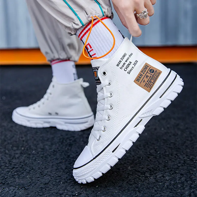 2024 Summer Men's High Top Canvas Shoes Men's Trendy Casual Shoes Hong Kong Style Fashion Board Shoes