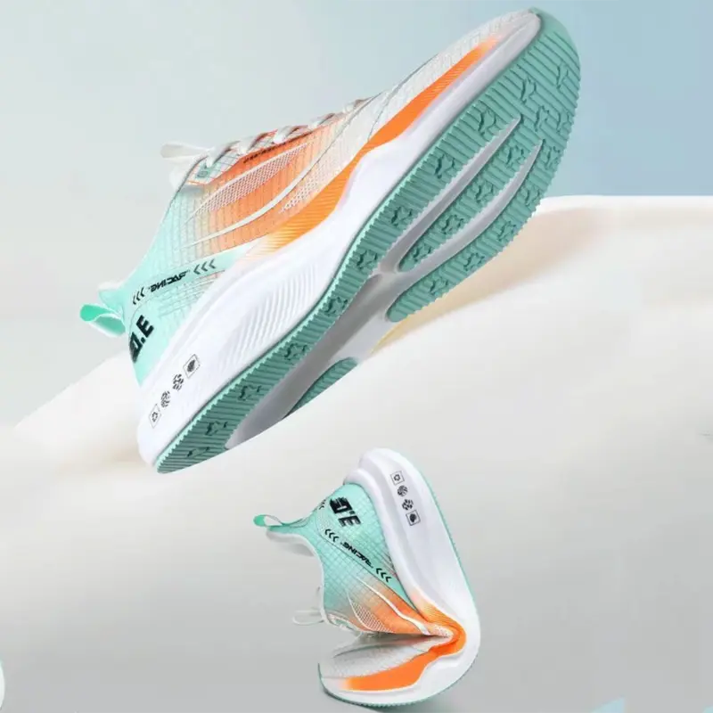 Color Block Spring Running Shoes Plastic Sole Shallow Mouth Sneakers Breathable Stripe Large Size Sportshoe Women's Leisure Shoe