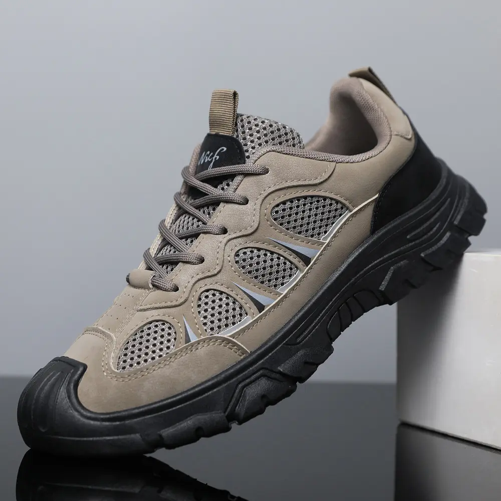 Oulylan Man Lace-up Sports Shoes Low-top Casual Shoes Thick-soled Breathable Mesh Shoes Slip-resistant Outdoor Hiking Shoes
