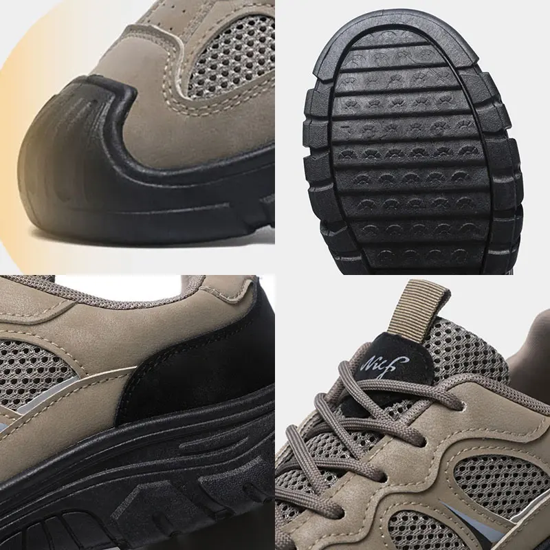 Oulylan Man Lace-up Sports Shoes Low-top Casual Shoes Thick-soled Breathable Mesh Shoes Slip-resistant Outdoor Hiking Shoes
