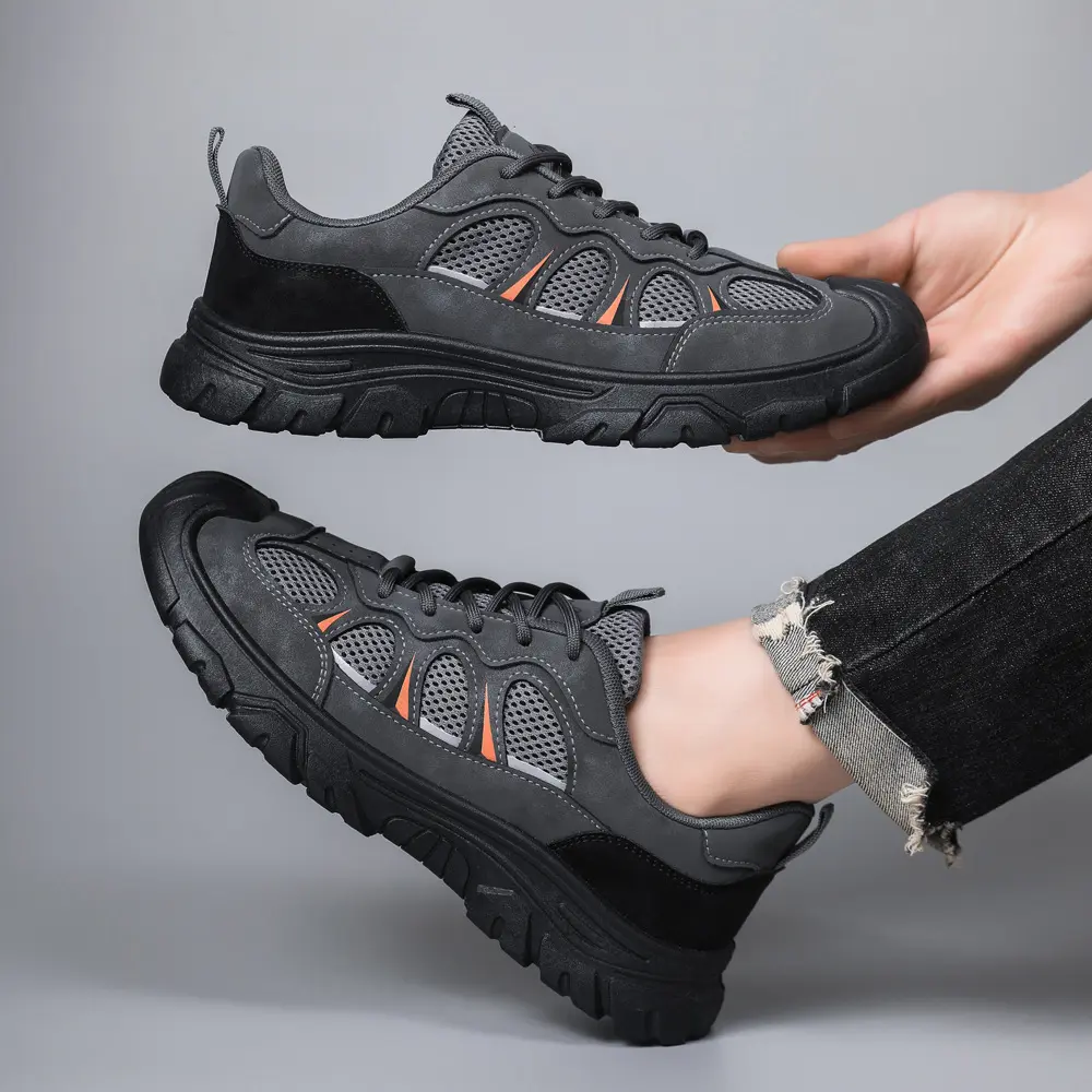 Oulylan Man Lace-up Sports Shoes Low-top Casual Shoes Thick-soled Breathable Mesh Shoes Slip-resistant Outdoor Hiking Shoes