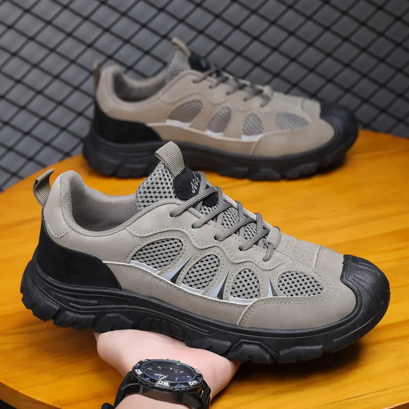 Oulylan Man Lace-up Sports Shoes Low-top Casual Shoes Thick-soled Breathable Mesh Shoes Slip-resistant Outdoor Hiking Shoes