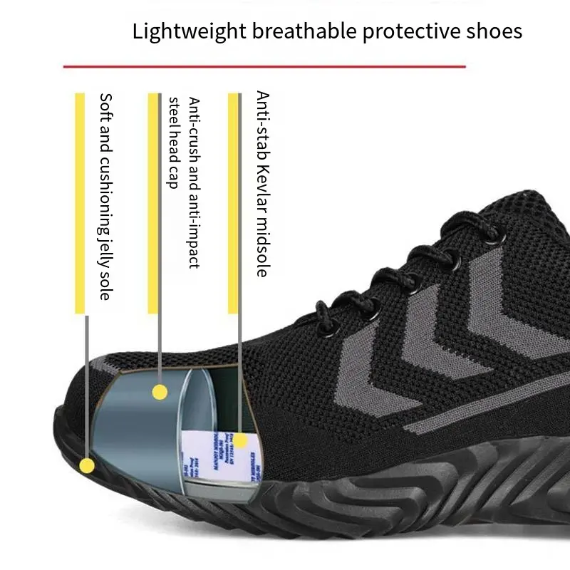 Breathable Comfortable Work Shose Men Anti Slip Abrasion Resistant Soft Sole Anti-smashing Puncture Safty Shoes