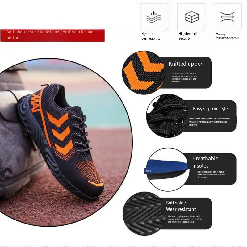 Breathable Comfortable Work Shose Men Anti Slip Abrasion Resistant Soft Sole Anti-smashing Puncture Safty Shoes