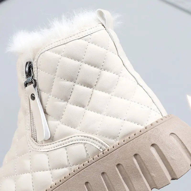 New Women's Boots Winter Velvet Warm Shoes Casual Mid Top Girls Shoes Trendy Thick Bottom Comfortable Womens Snow Boots Solid