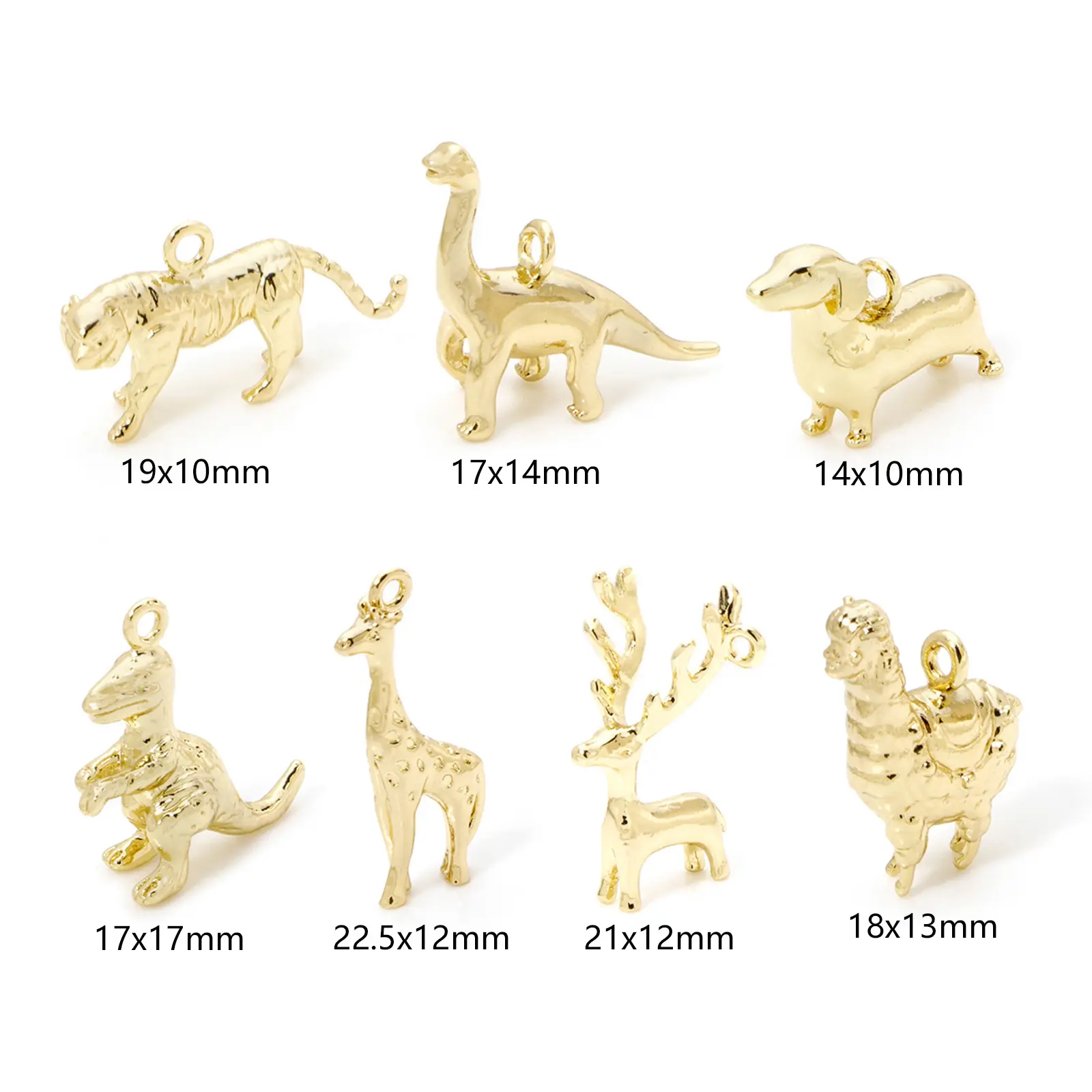 2 Piece Brass Charms 18k Gold Plated Animal 3D Giraffe Dinosaur Alpaca Wolf Pendants For Diy Necklace Jewelry Making Findings