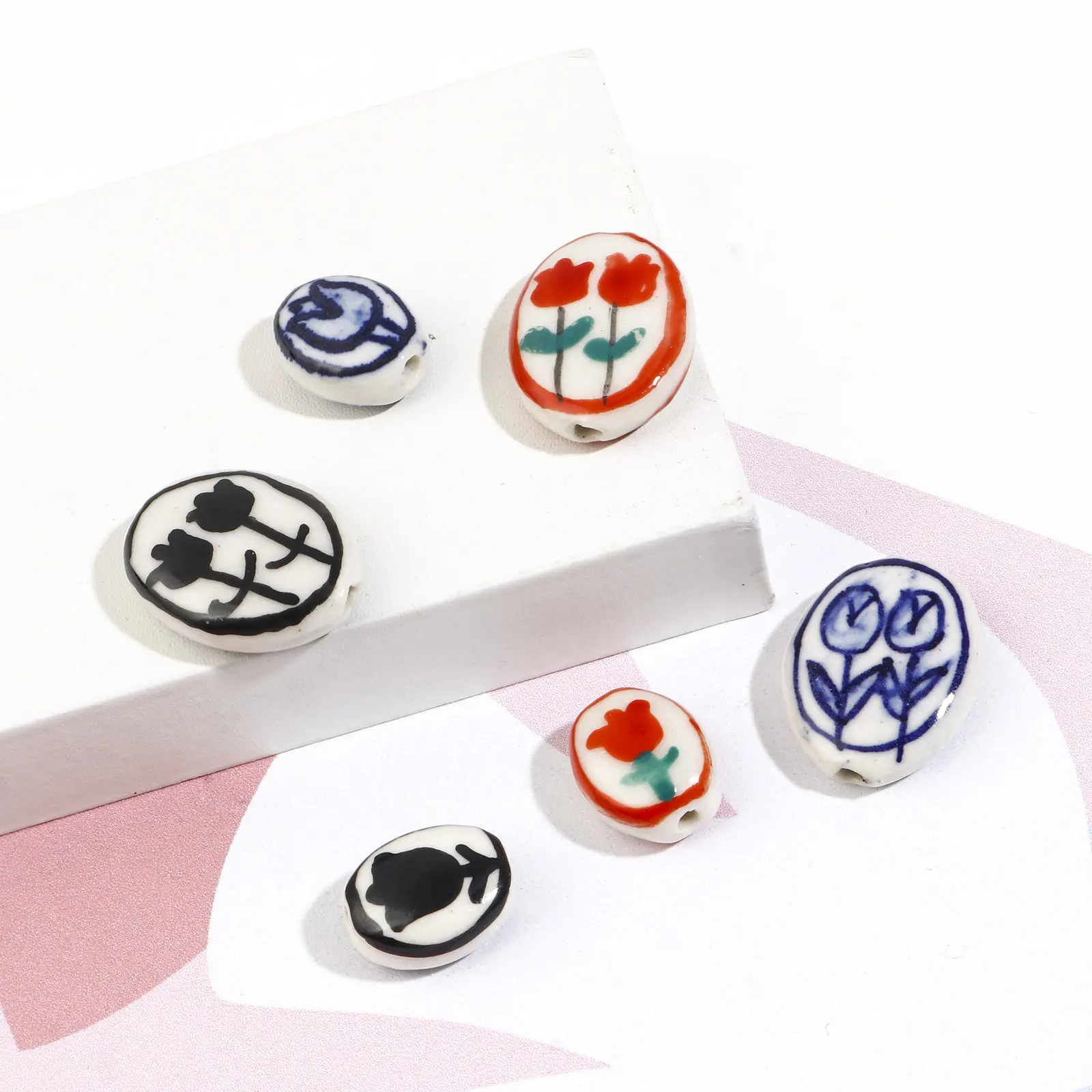 5PCs Ceramic Tulip Flower Beads For DIY Jewelry Making Bracelets Necklace Findings