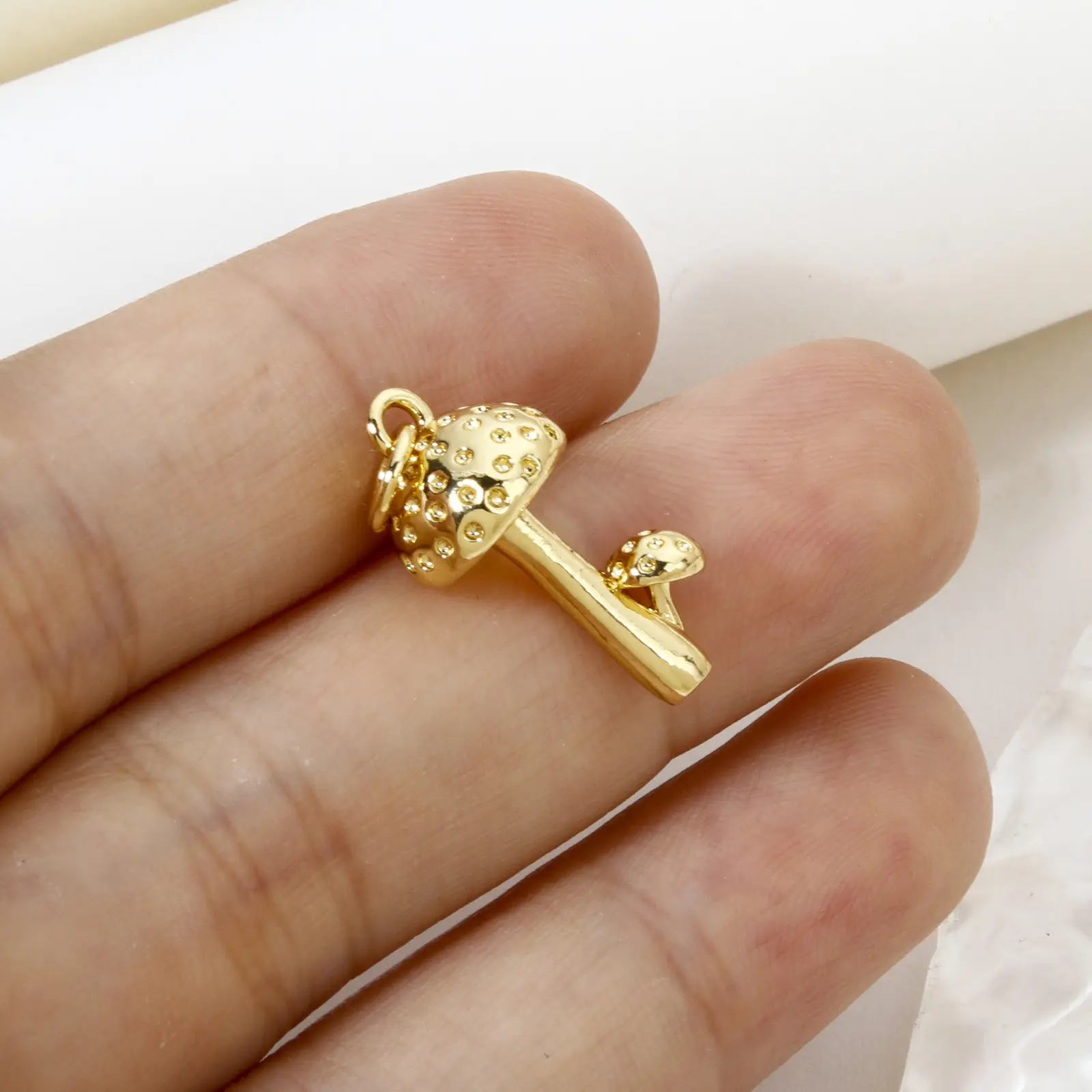 5 Piece Brass Charms 18K Real Gold Plated Mushroom 3D Pendants For DIY Necklace Bracelet Jewelry Making 23mm x 9.5mm