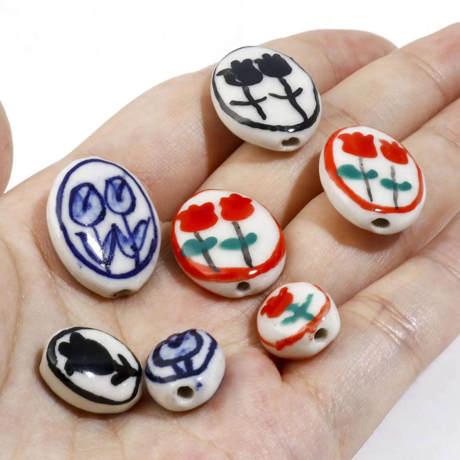 5PCs Ceramic Tulip Flower Beads For DIY Jewelry Making Bracelets Necklace Findings