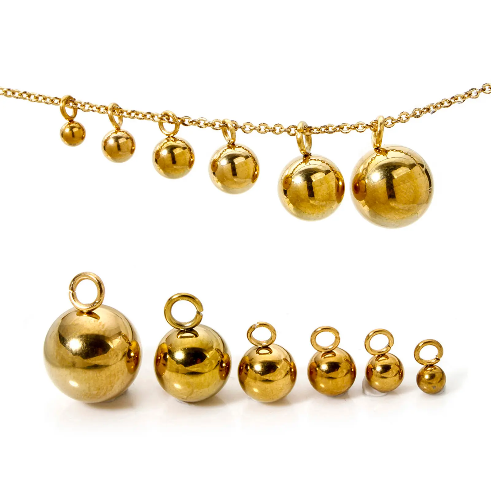 20Piece 304 Stainless Steel Solid Ball Shaped Charms Bead Pendants for DIY Necklaces Earrings Jewelry Making Findings Supplies
