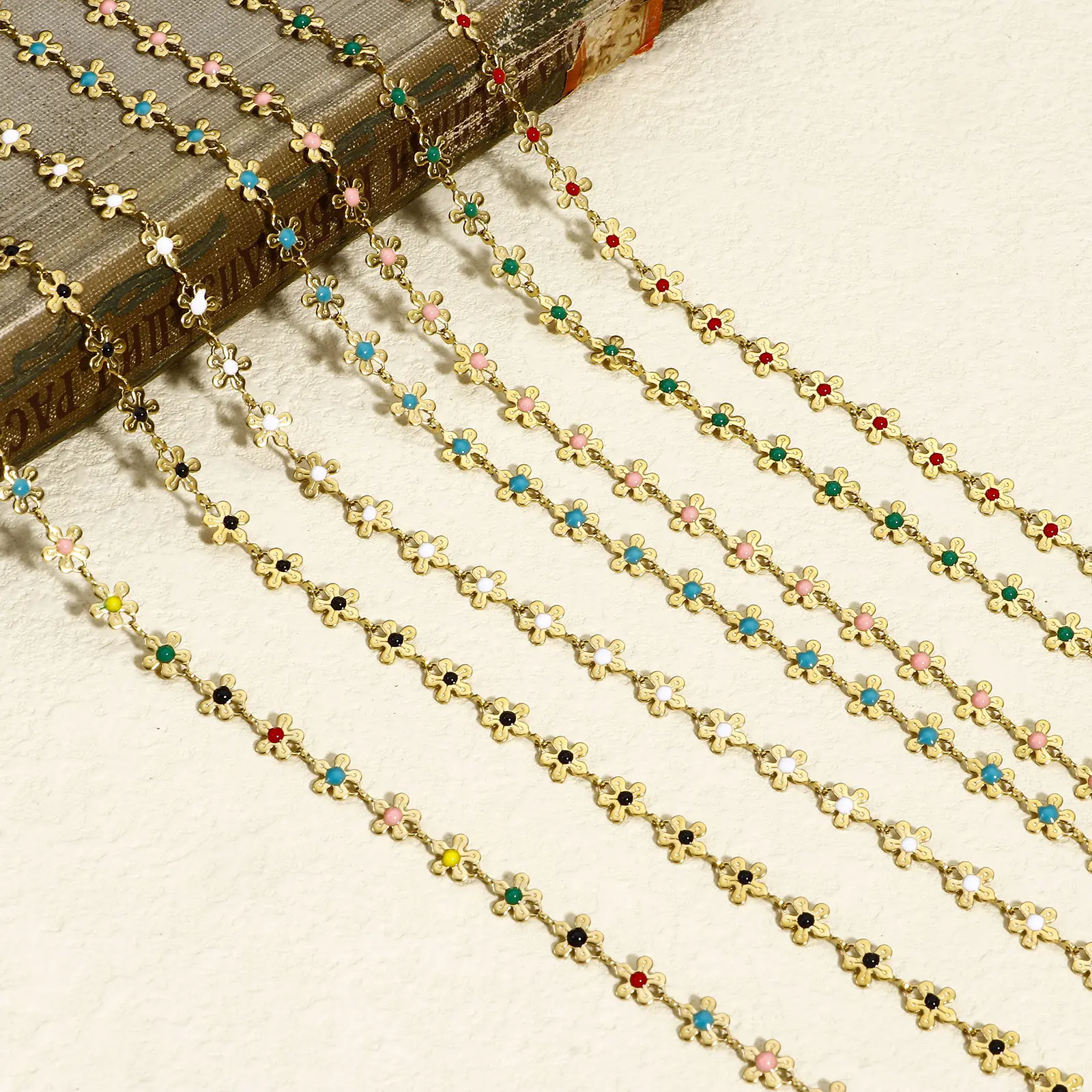 1 M 304 Stainless Steel Handmade Link Chain For Handmade DIY Jewelry Making Findings Flower Gold Color Chain 6mm
