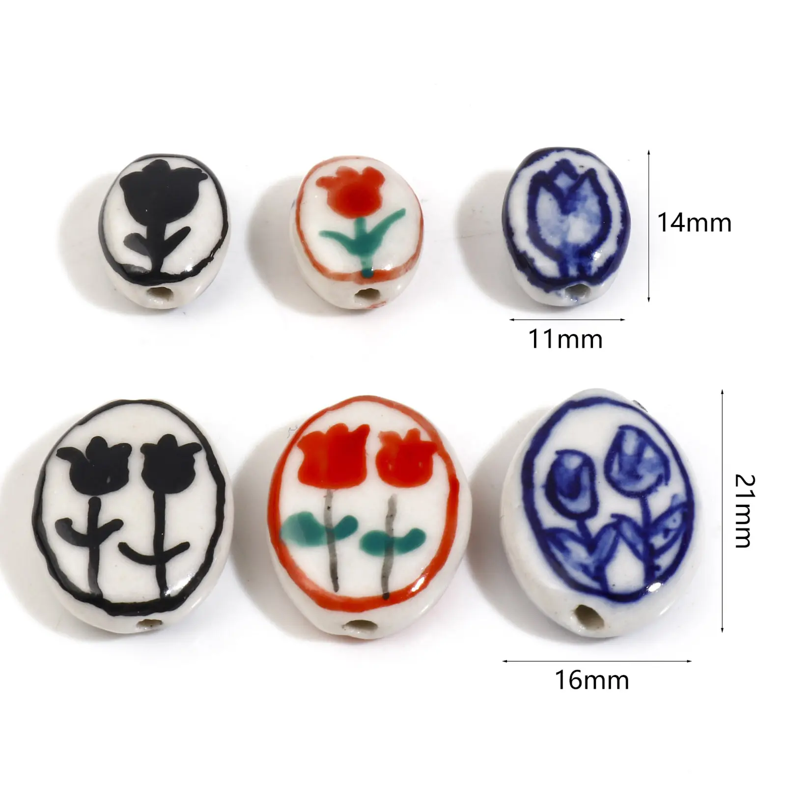 5PCs Ceramic Tulip Flower Beads For DIY Jewelry Making Bracelets Necklace Findings