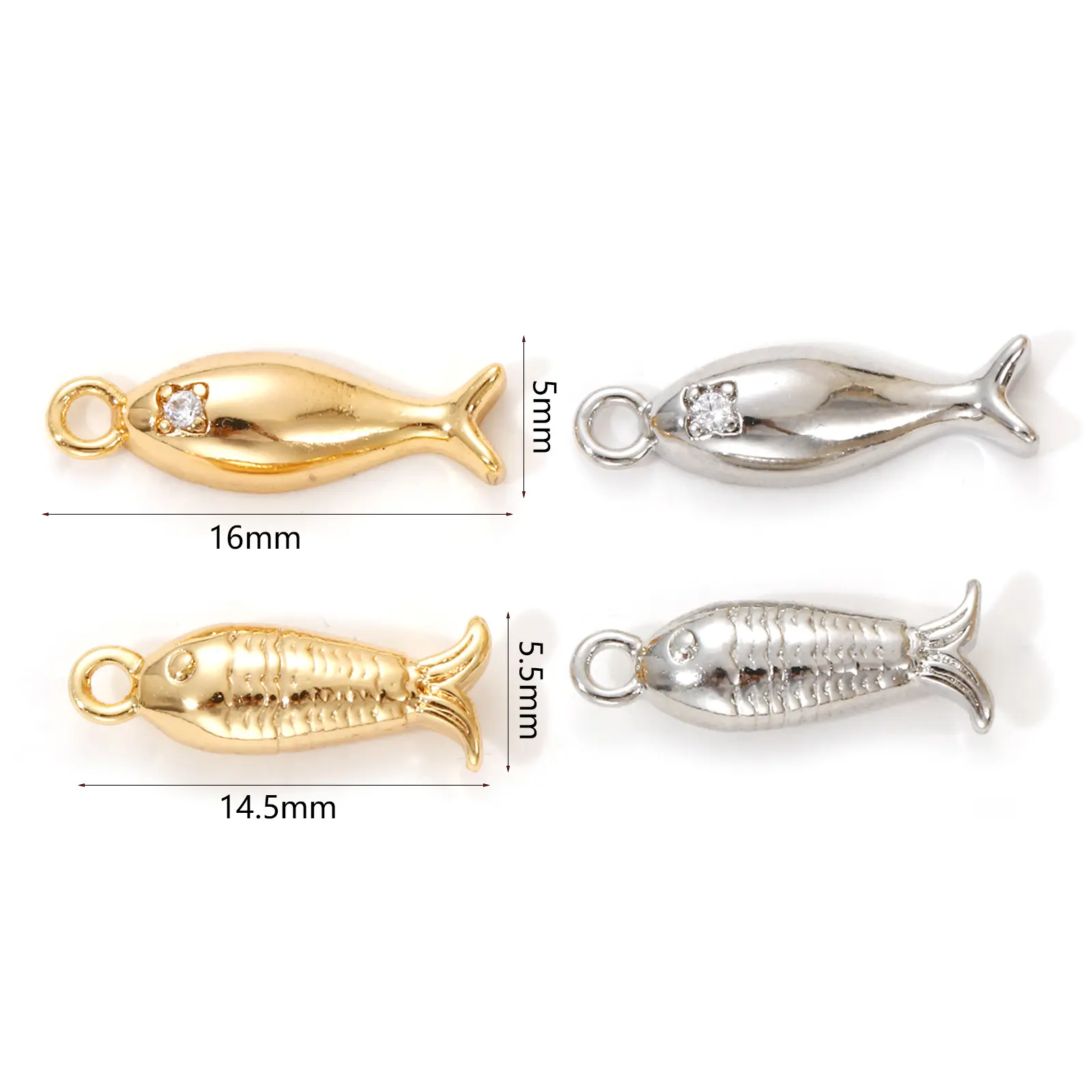 2 PCs Brass Ocean Jewelry Charms Gold Plated Fish Animal Pendants For DIY Necklace Bracelet Jewelry Making Findings