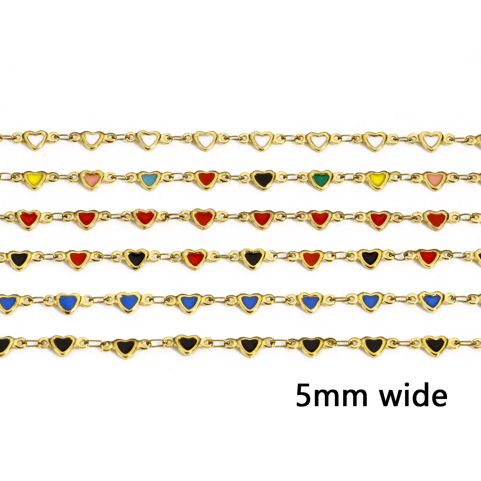1M 304 Stainless Steel Double-sided Enamel Handmade Link Chain For DIY Jewelry Making Findings Heart 18K Gold Plated 5mm