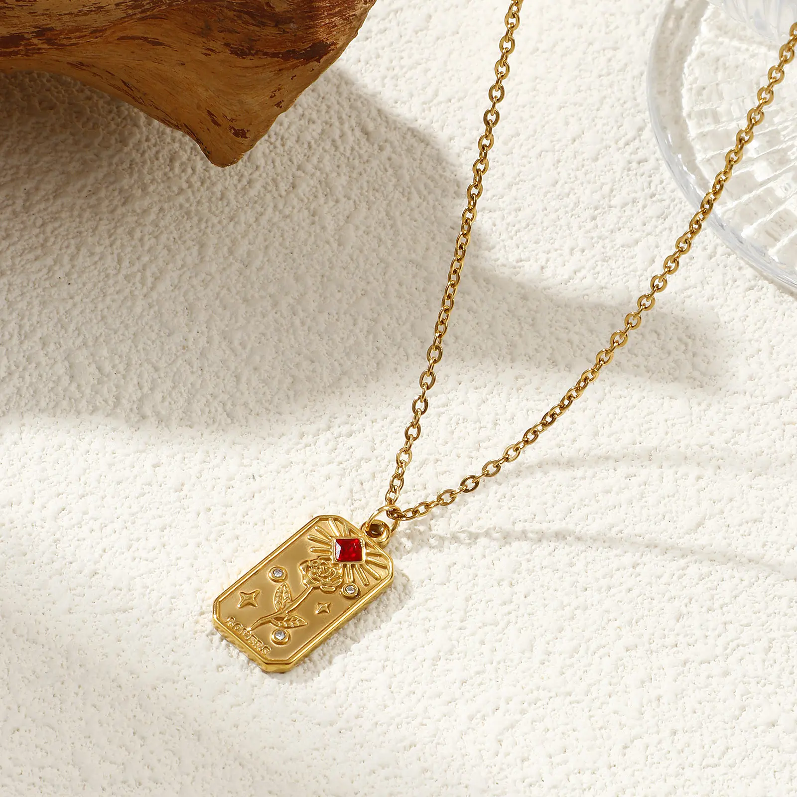 304 Stainless Steel 18K Real Gold Plated Link Cable Chain Tarot Pendant Charm Necklace For Women Gift 45cm(17.7") + 5cm(2")