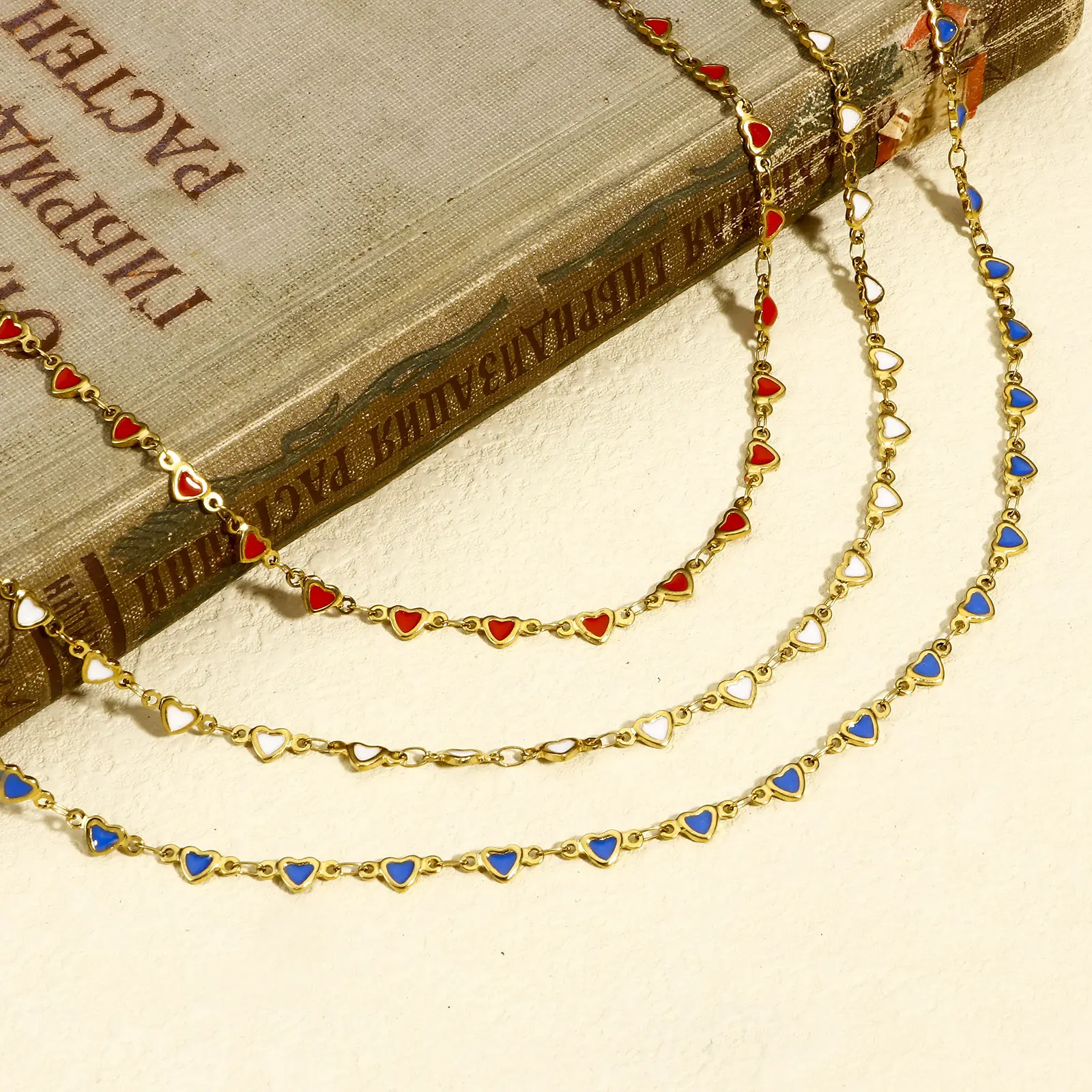1M 304 Stainless Steel Double-sided Enamel Handmade Link Chain For DIY Jewelry Making Findings Heart 18K Gold Plated 5mm
