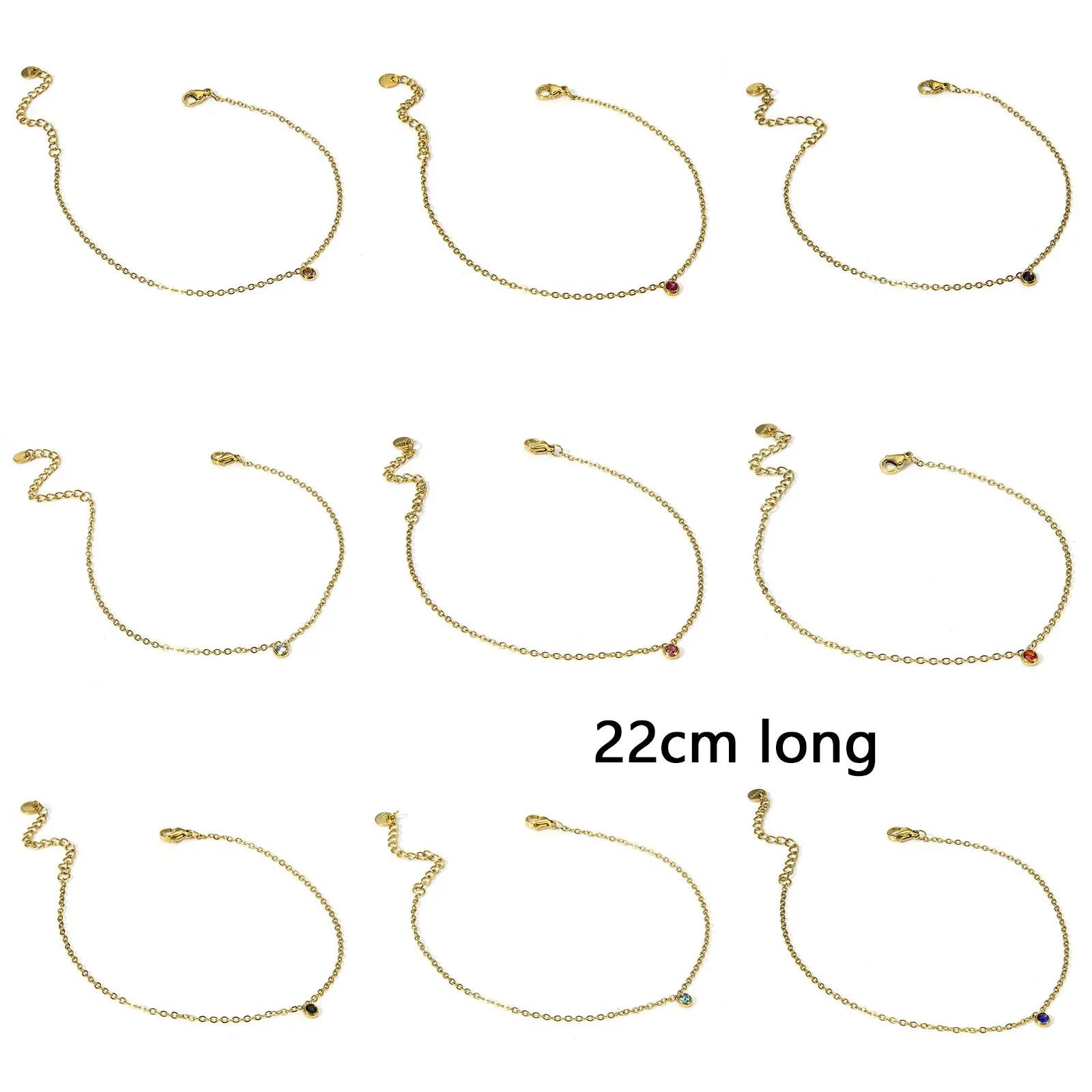 304 Stainless Steel Anklet Colorful Round Rhinestone Charms Anklet Gold Color For Women Foot Chain Summer Beach Jewelry 22cm