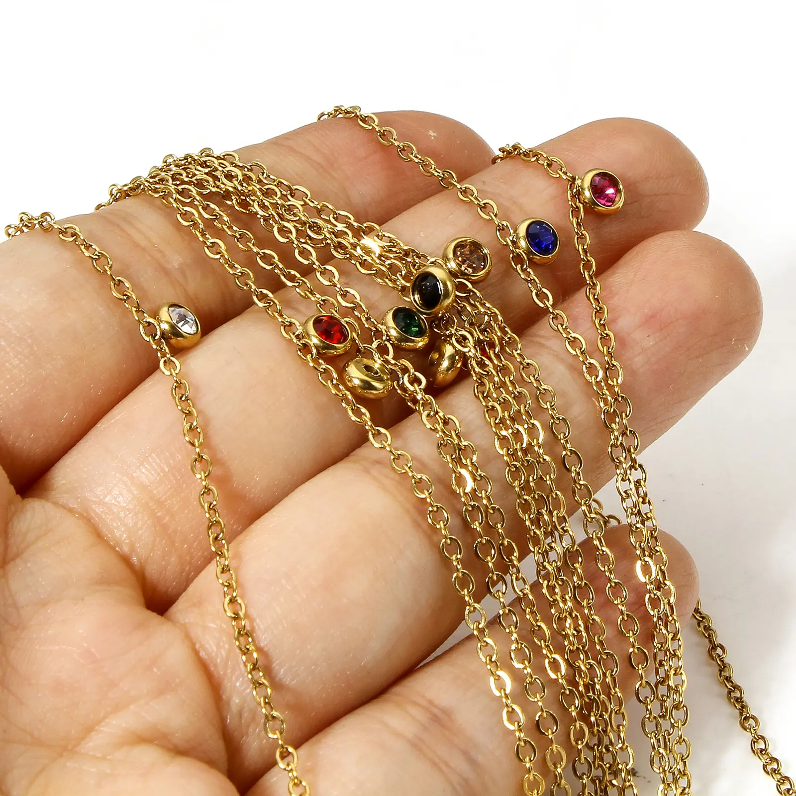 304 Stainless Steel Anklet Colorful Round Rhinestone Charms Anklet Gold Color For Women Foot Chain Summer Beach Jewelry 22cm