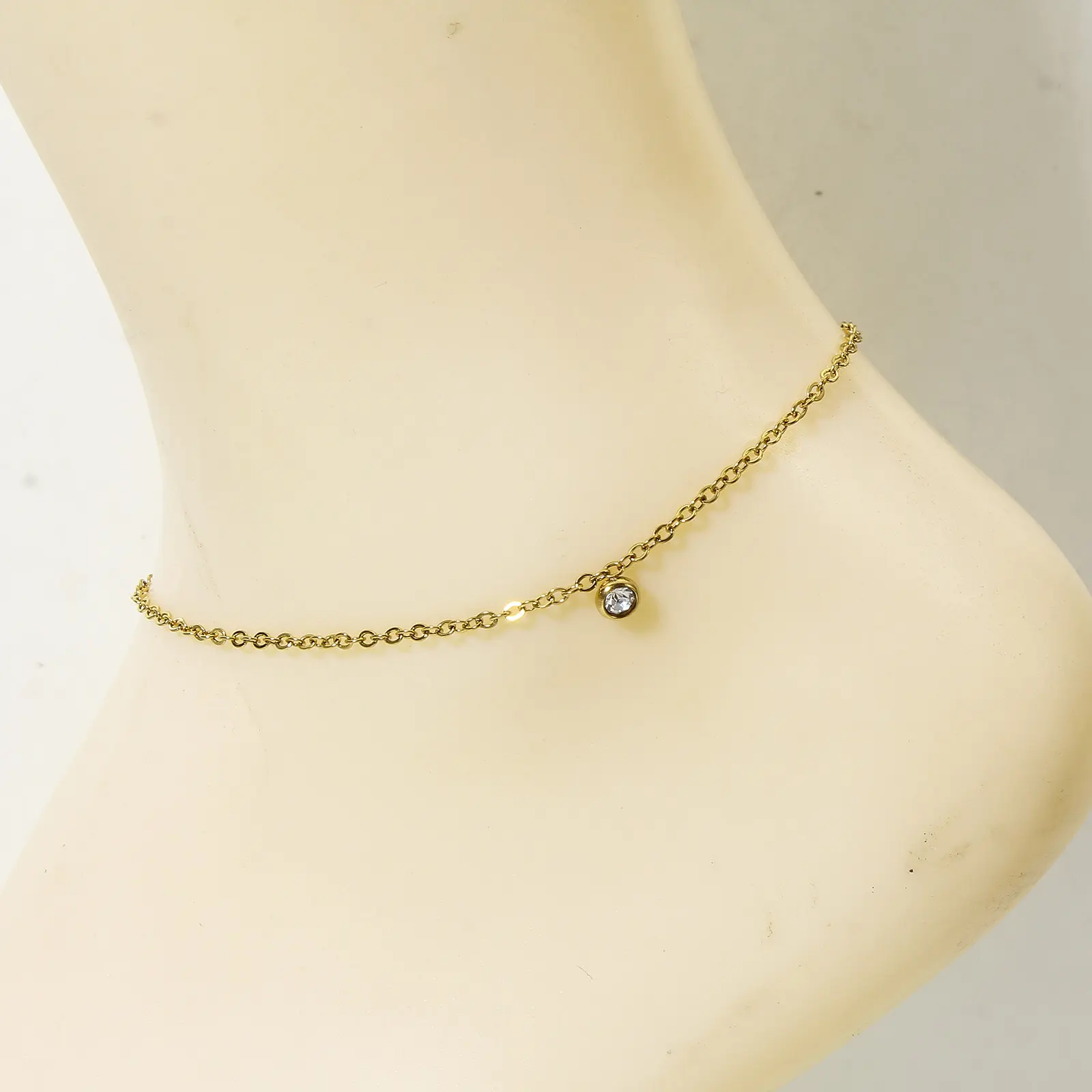 304 Stainless Steel Anklet Colorful Round Rhinestone Charms Anklet Gold Color For Women Foot Chain Summer Beach Jewelry 22cm