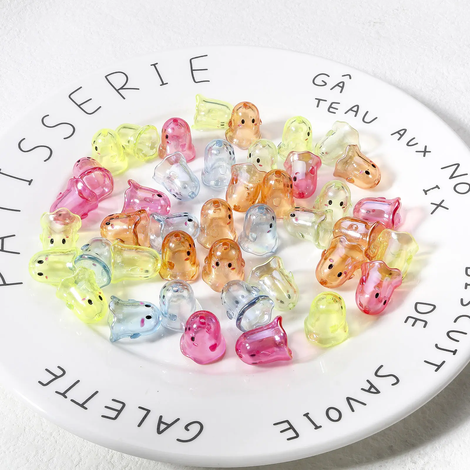 5 PCs Acrylic Halloween Ghost Beads For DIY Charm Jewelry Making MulticolorTransparent Beads 17mm x 15mm, Hole: Approx 1.8mm