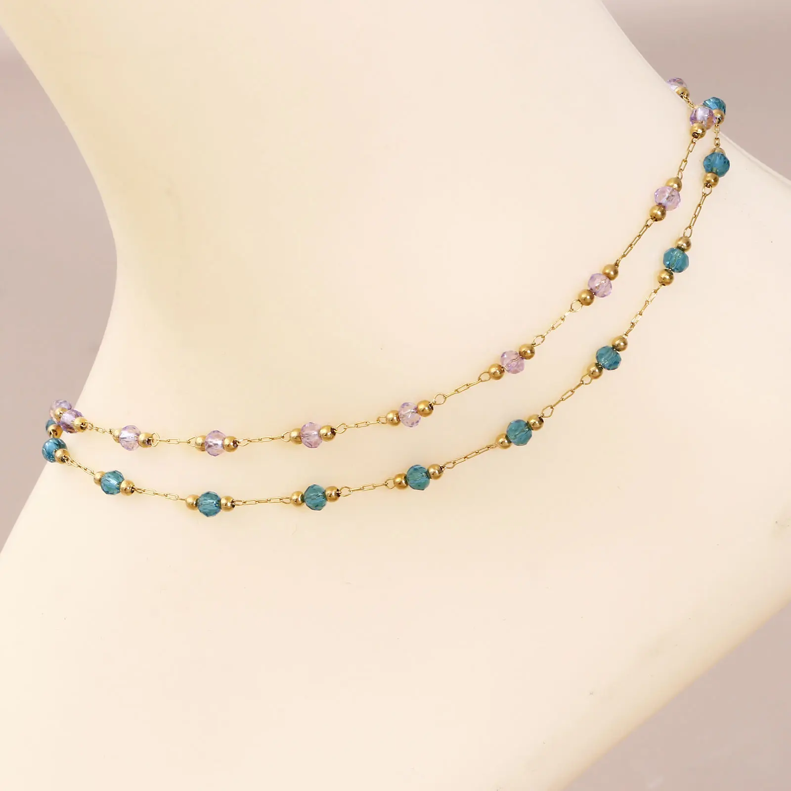 304 Stainless Steel Anklet For Women Summer Beach Foot Show Jewelry Natural Stone Bead Link Chain Anklet 25cm long, 1 Piece