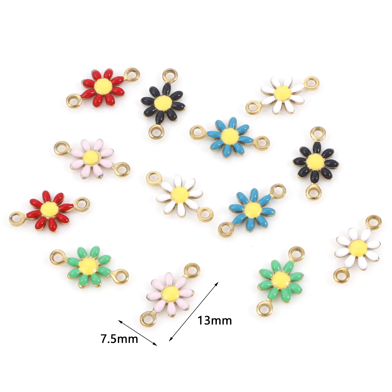 304 Stainless Steel Connectors Gold Color Daisy Flower Enamel For DIY Earring Necklace Jewelry Making 13mm x 7.5mm, 10 Piece