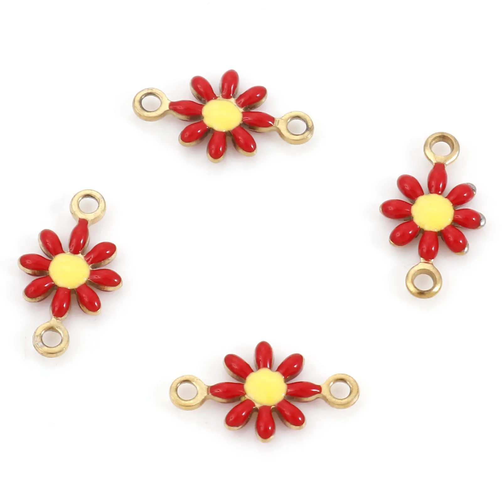 304 Stainless Steel Connectors Gold Color Daisy Flower Enamel For DIY Earring Necklace Jewelry Making 13mm x 7.5mm, 10 Piece