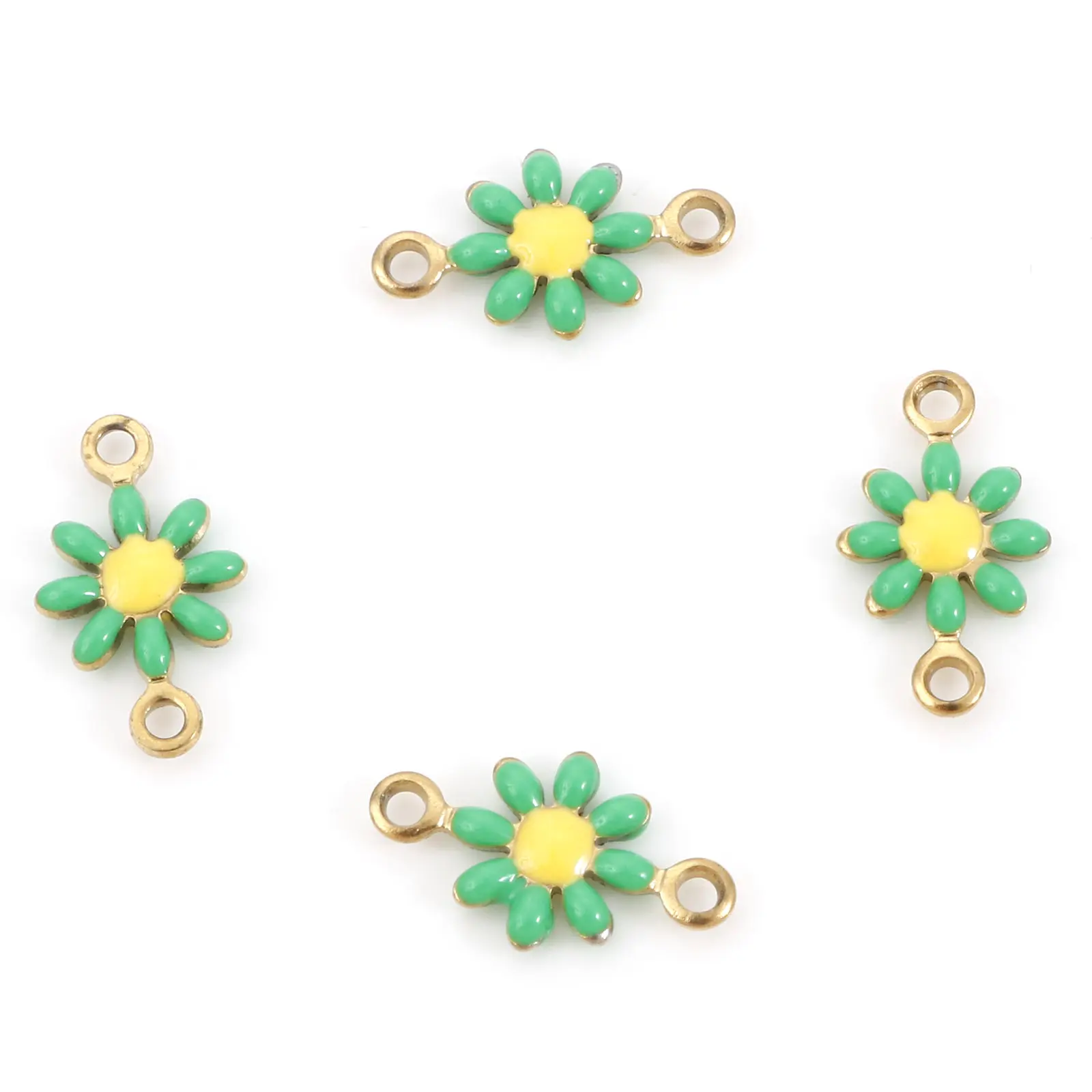 304 Stainless Steel Connectors Gold Color Daisy Flower Enamel For DIY Earring Necklace Jewelry Making 13mm x 7.5mm, 10 Piece