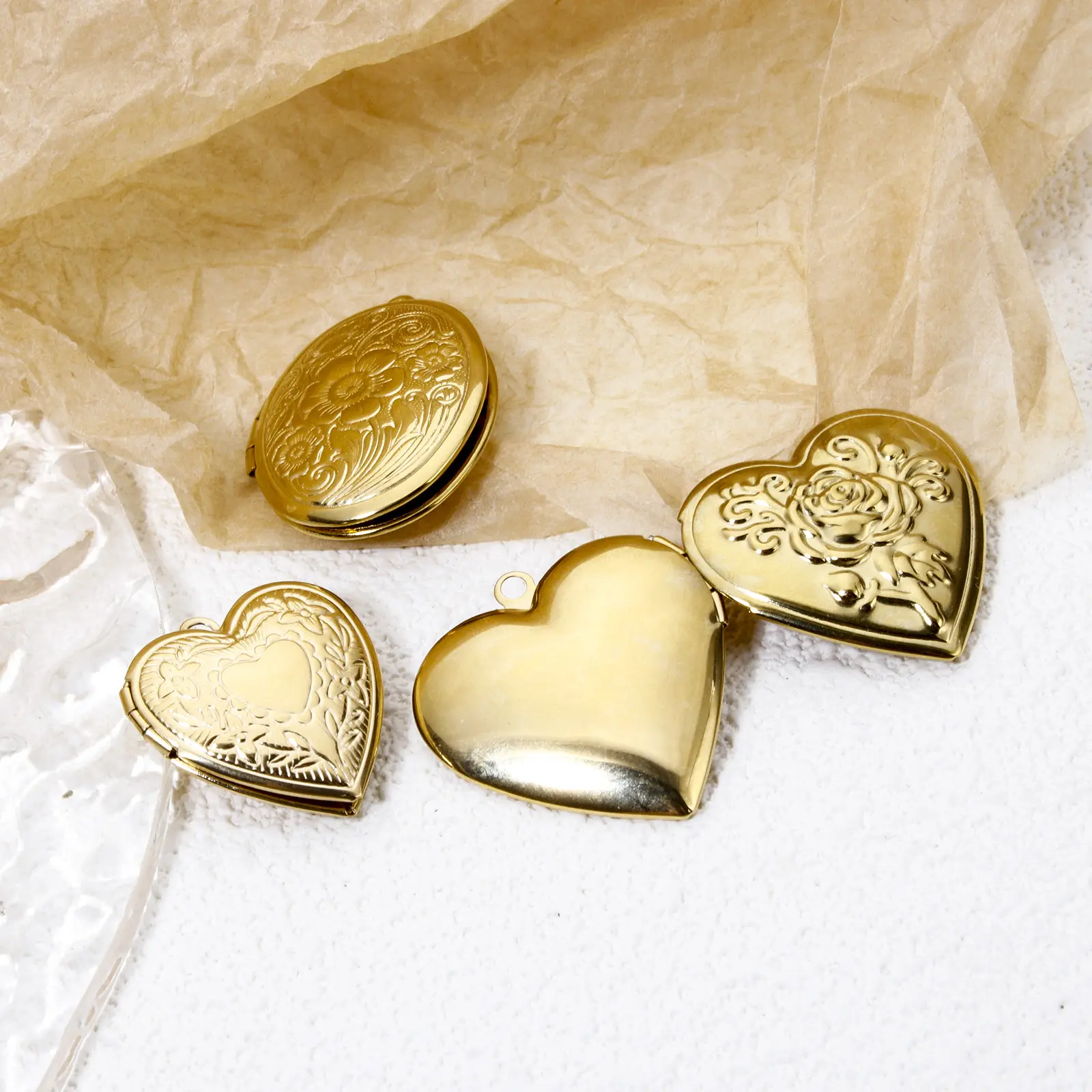 1 Piece 304 Stainless Steel Picture Photo Locket Frame Pendants 14K Real Gold Plated Heart Leaf Can Open Charms DIY Necklace