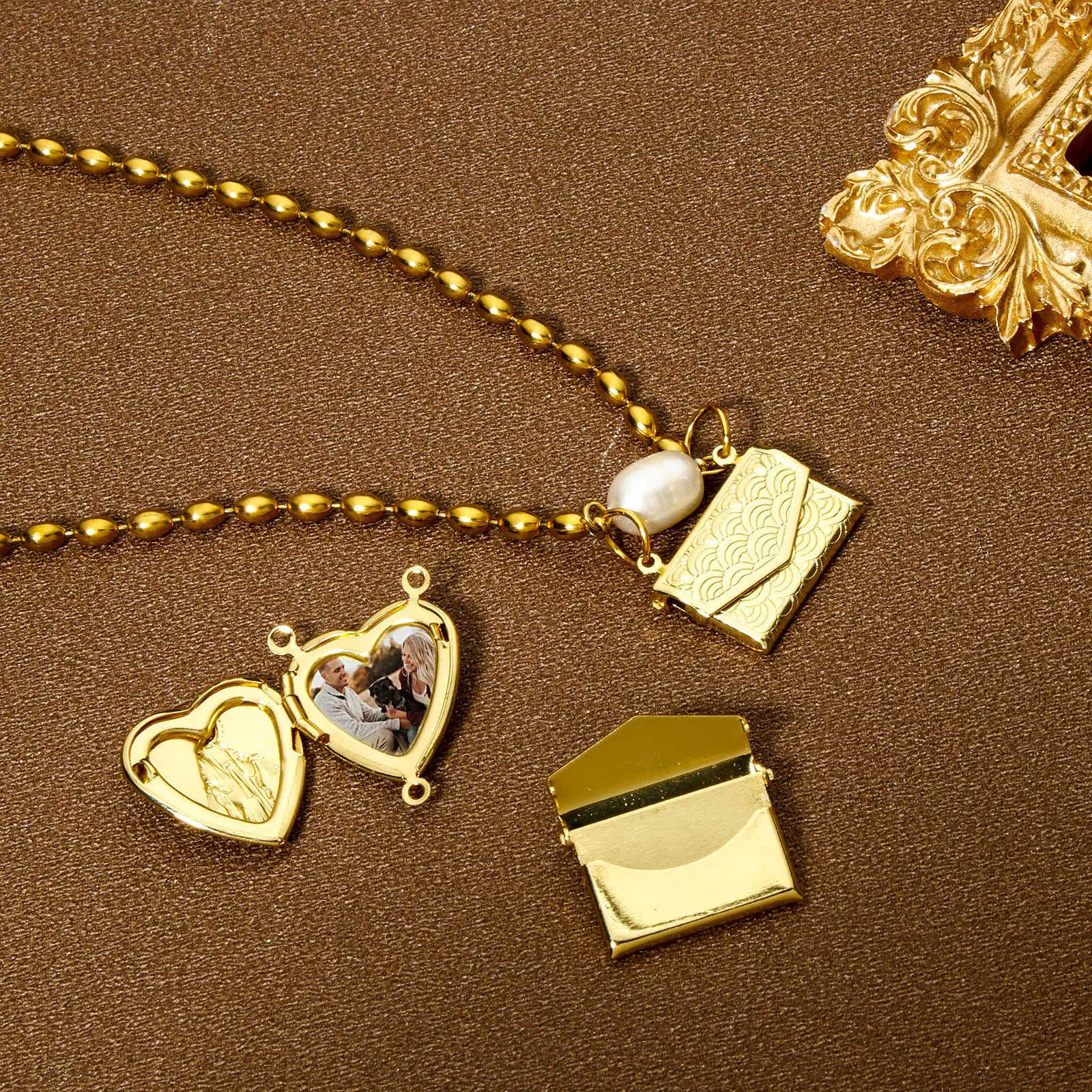 1 Piece Brass Charms 18K Real Gold Plated Can Open Photo Box Envelope Heart Pendants For DIY Necklace Jewelry Making Family Gift