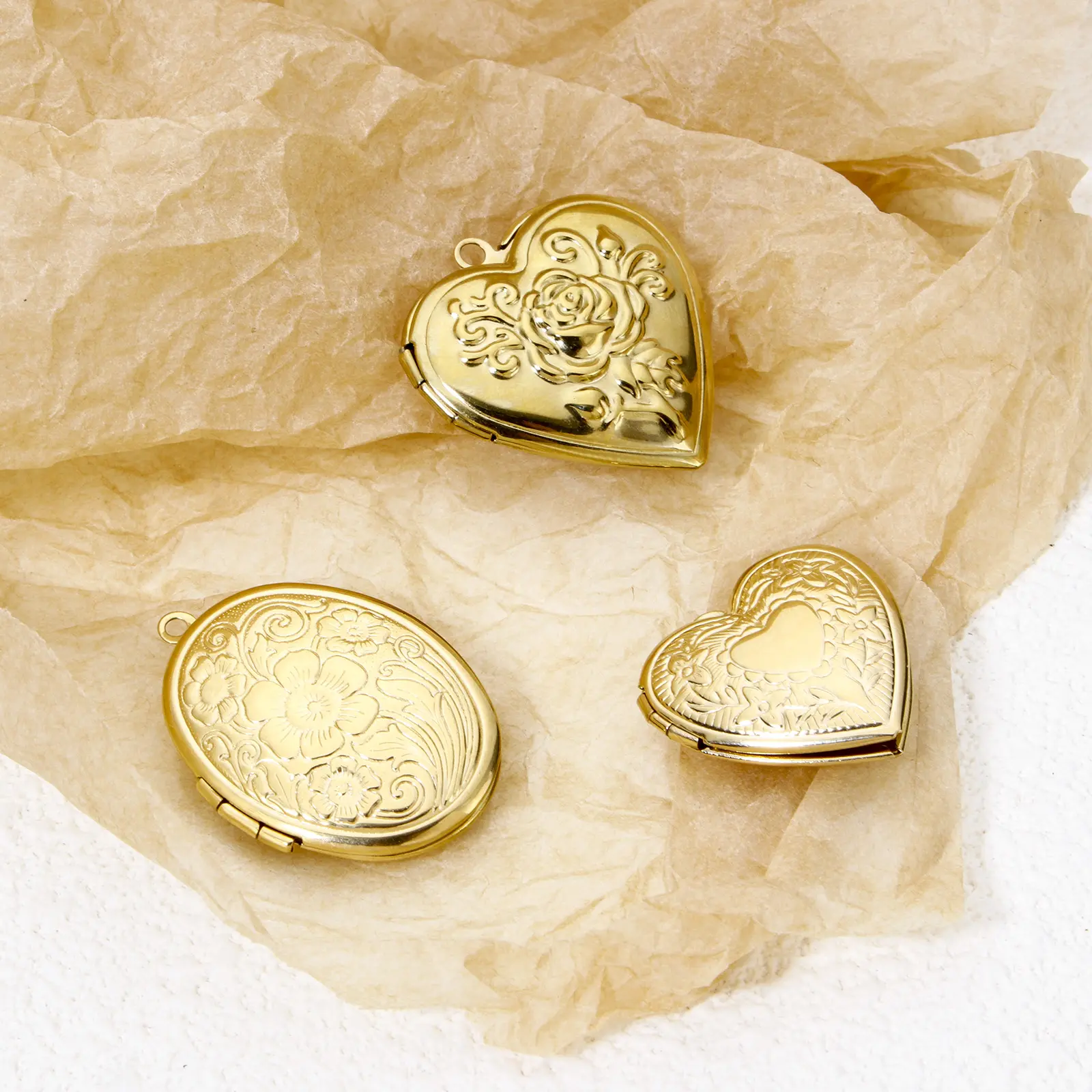 1 Piece 304 Stainless Steel Picture Photo Locket Frame Pendants 14K Real Gold Plated Heart Leaf Can Open Charms DIY Necklace
