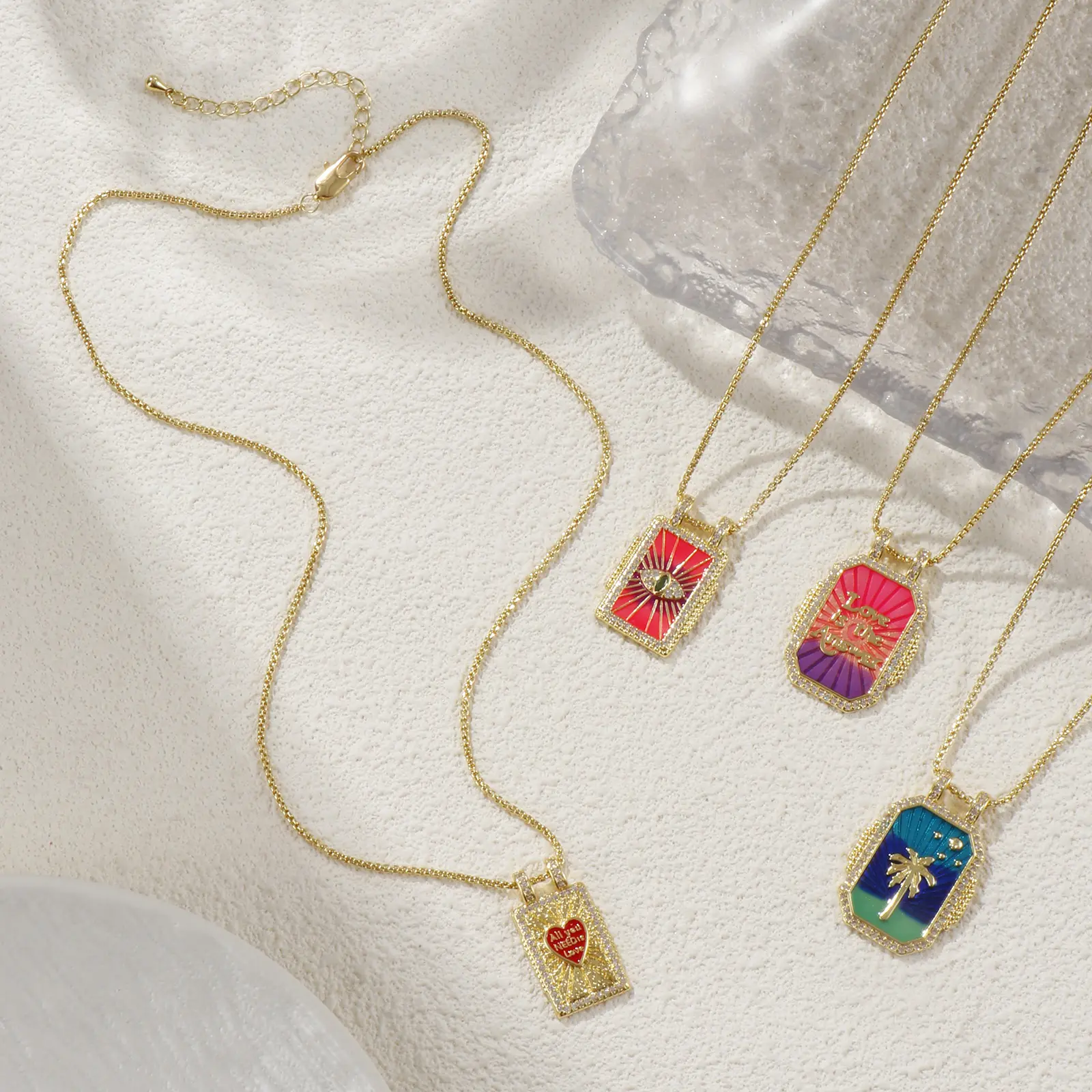 Retro Bohemian 18K Real Gold Plated Ethnic Cactus Pendant Necklace Brass Coconut Tree Heart Charm Necklace For Women Gift 45cm